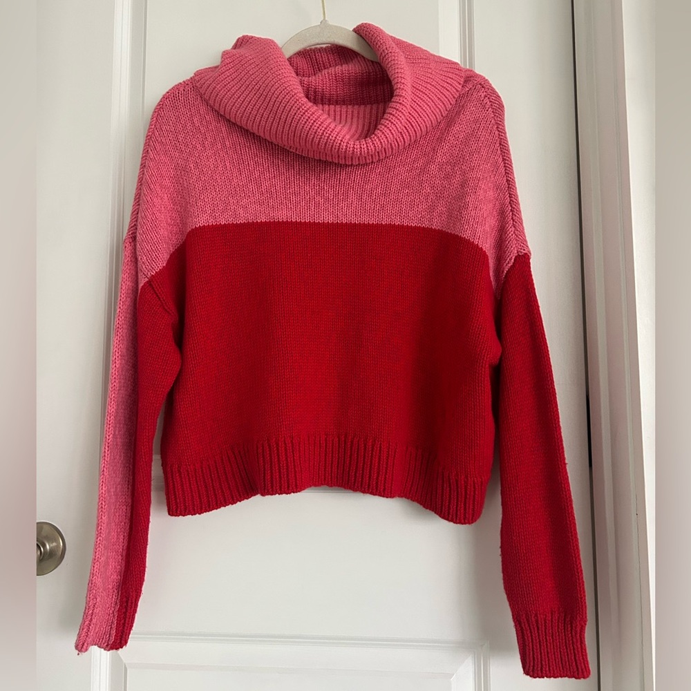 Alice + Olivia Pink and Red Cowl Neck Sweater